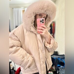 ASM ANNA Duck Down Pink Fox Fur Hood Coat Jacket Puffer
